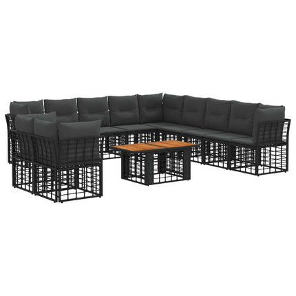 Havesofa Sæt 12 stk. Sort og Mørkegrå polyrattan