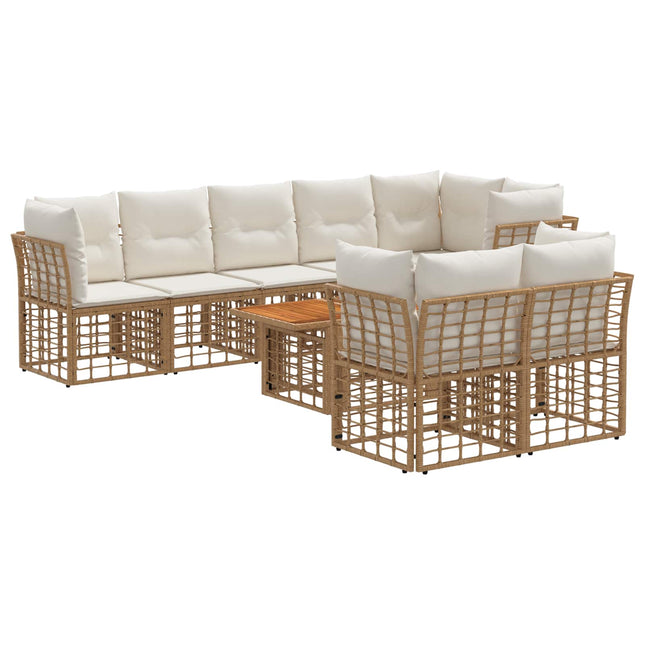 Havesofa Sæt 9 stk. Naturlig og Creme Hvid polyrattan
