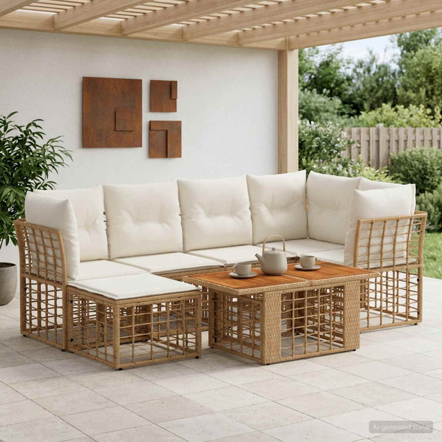 Havesofa Sæt 7 stk. Naturlig og Creme Hvid polyrattan