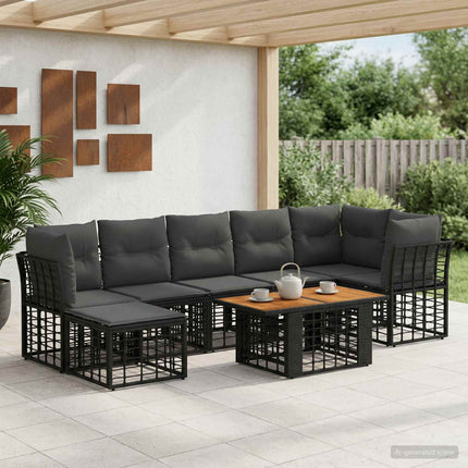 Havesofa Sæt 8 stk. Sort og Mørkegrå polyrattan