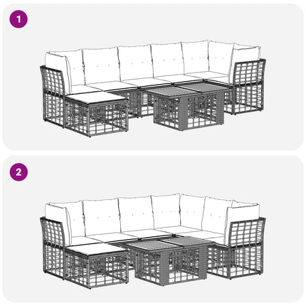 Havesofa Sæt 8 stk. Sort og Mørkegrå polyrattan