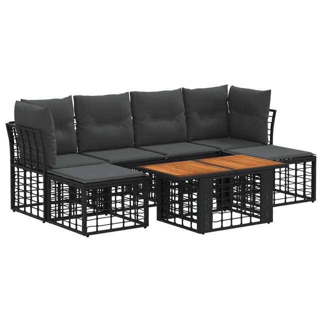 Havesofa Sæt 7 stk. Sort og Mørkegrå polyrattan