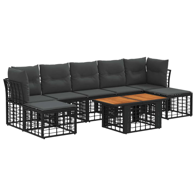 Havesofa Sæt 8 stk. Sort og Mørkegrå polyrattan