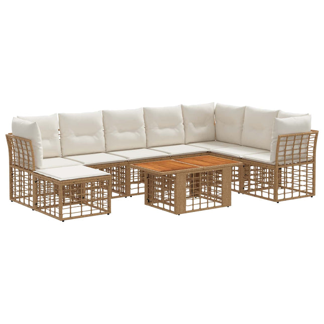 Havesofa Sæt 9 stk. Naturlig og Creme Hvid polyrattan