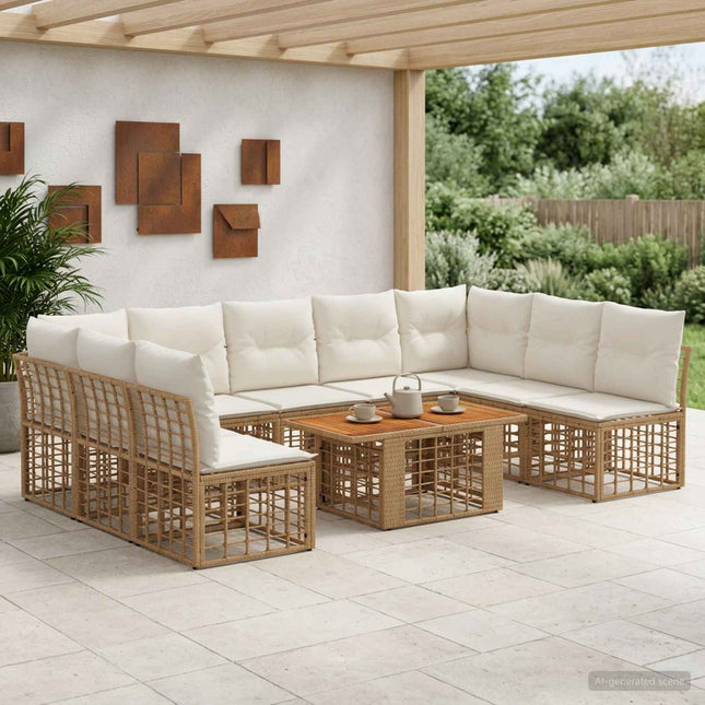 Havesofa Sæt 10 stk. Naturlig og Creme Hvid polyrattan