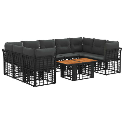 Havesofa Sæt 10 stk. Sort og Mørkegrå polyrattan