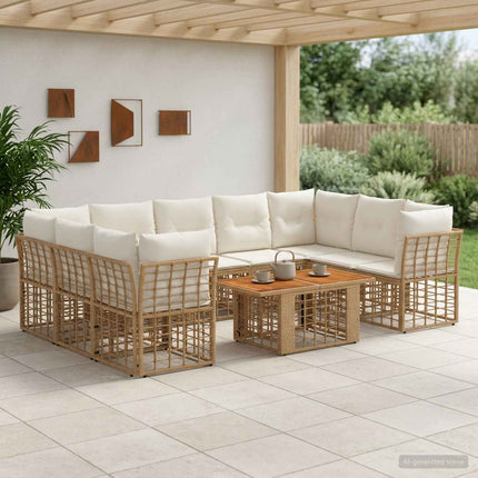 Havesofa Sæt 10 stk. Naturlig og Creme Hvid polyrattan