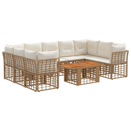 Havesofa Sæt 10 stk. Naturlig og Creme Hvid polyrattan