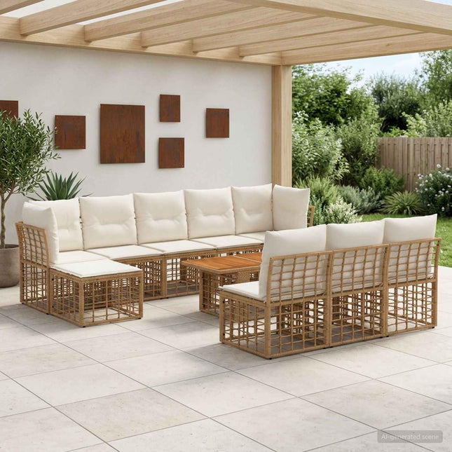 Havesofa Sæt 11 stk. Naturlig og Creme Hvid polyrattan