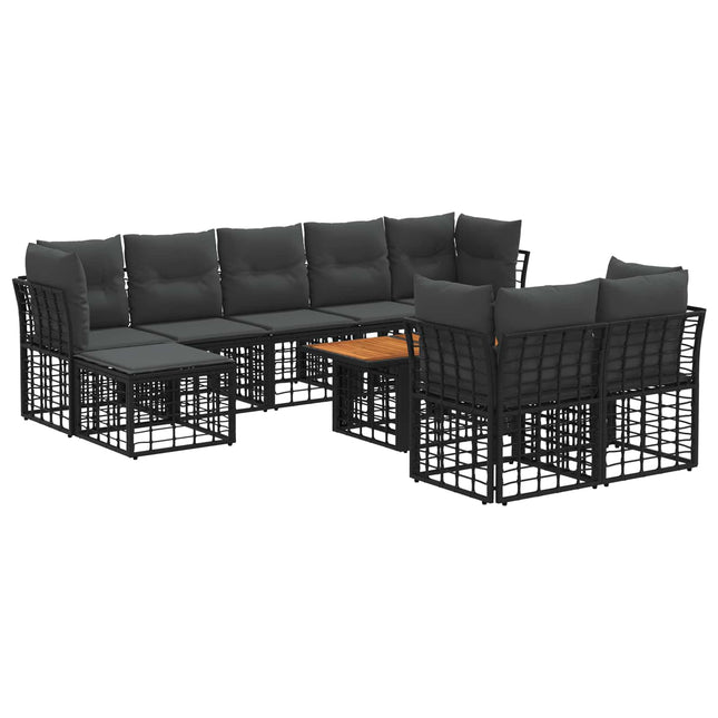 Havesofa Sæt 10 stk. Sort og Mørkegrå polyrattan