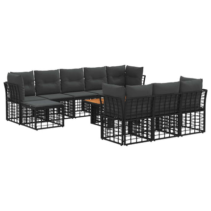 Havesofa Sæt 11 stk. Sort og Mørkegrå polyrattan