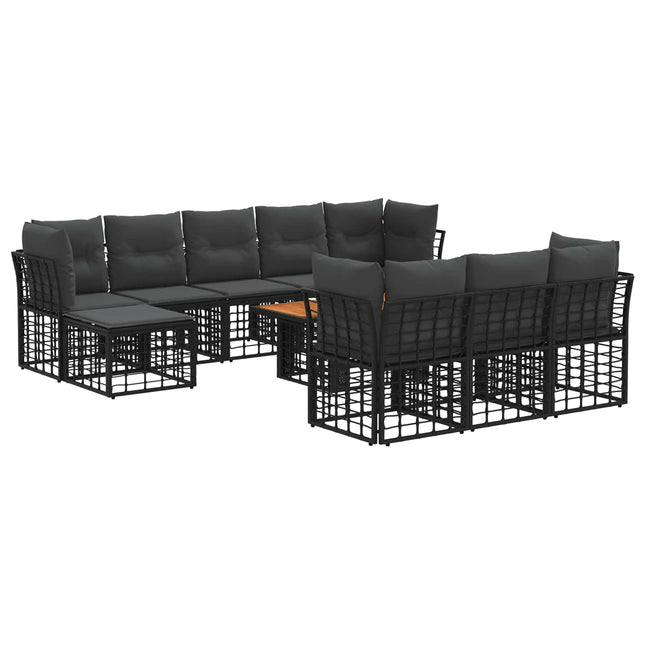 Havesofa Sæt 11 stk. Sort og Mørkegrå polyrattan