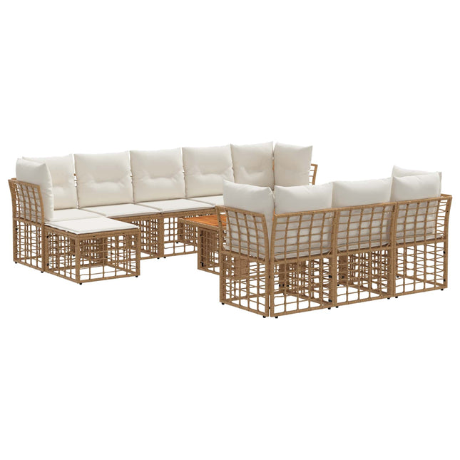 Havesofa Sæt 11 stk. Naturlig og Creme Hvid polyrattan