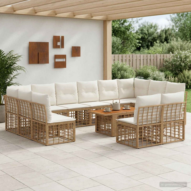 Havesofa Sæt 13 stk. Naturlig og Creme Hvid polyrattan