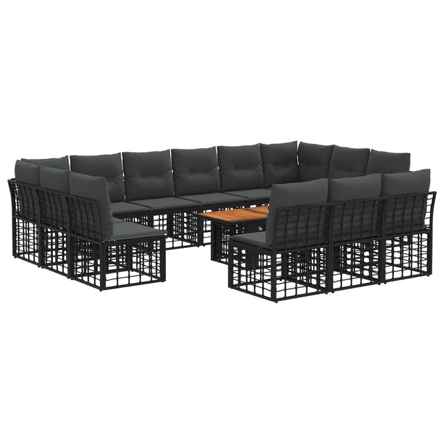 Havesofa Sæt 14 stk. Sort og Mørkegrå polyrattan