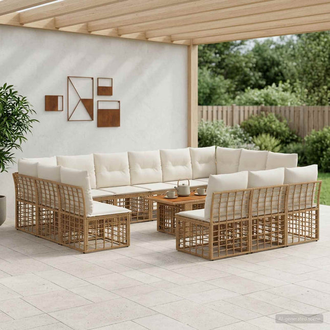 Havesofa Sæt 14 stk. Naturlig og Creme Hvid polyrattan