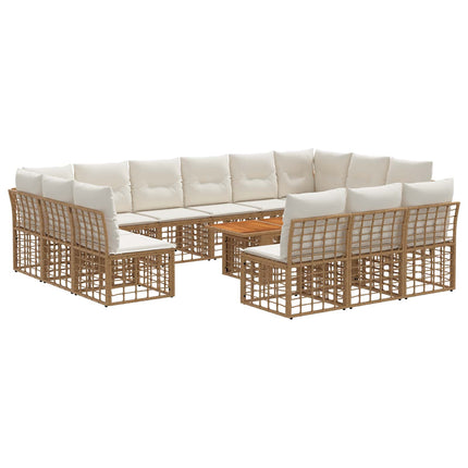 Havesofa Sæt 14 stk. Naturlig og Creme Hvid polyrattan