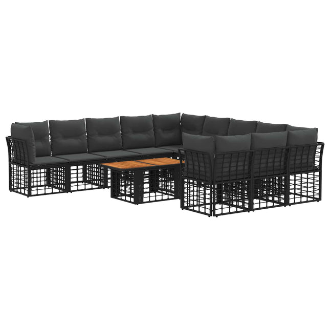 Havesofa Sæt 12 stk. Sort og Mørkegrå polyrattan