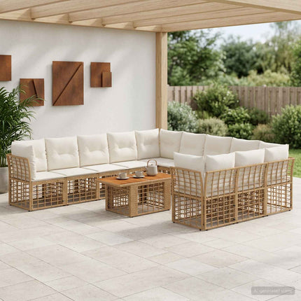 Havesofa Sæt 12 stk. Naturlig og Creme Hvid polyrattan