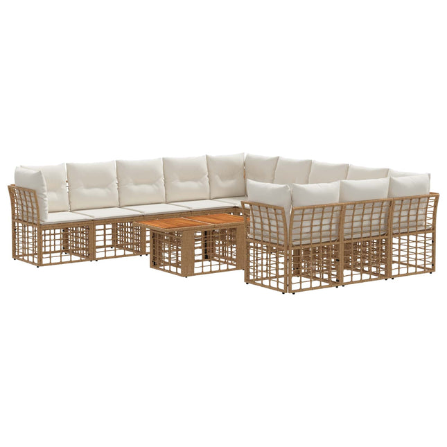 Havesofa Sæt 12 stk. Naturlig og Creme Hvid polyrattan