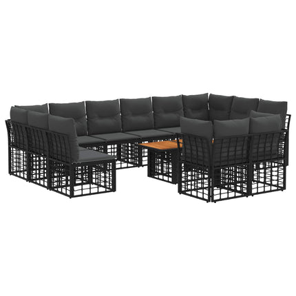 Havesofa Sæt 13 stk. Sort og Mørkegrå polyrattan