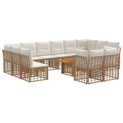 Havesofa Sæt 13 stk. Naturlig og Creme Hvid polyrattan