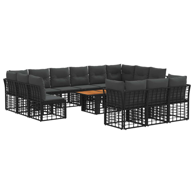 Havesofa Sæt 14 stk. Sort og Mørkegrå polyrattan
