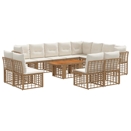 Havesofa Sæt 13 stk. Naturlig og Creme Hvid polyrattan