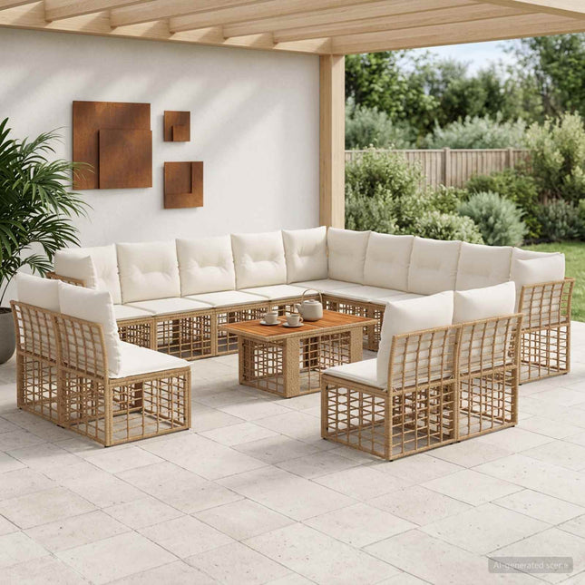 Havesofa Sæt 14 stk. Naturlig og Creme Hvid polyrattan