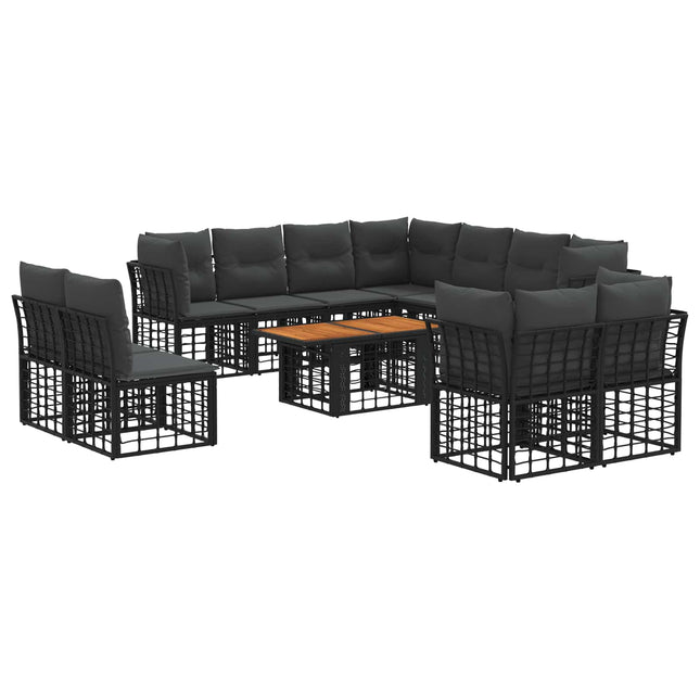 Havesofa Sæt 12 stk. Sort og Mørkegrå polyrattan