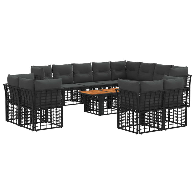 Havesofa Sæt 13 stk. Sort og Mørkegrå polyrattan