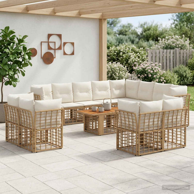 Havesofa Sæt 13 stk. Naturlig og Creme Hvid polyrattan