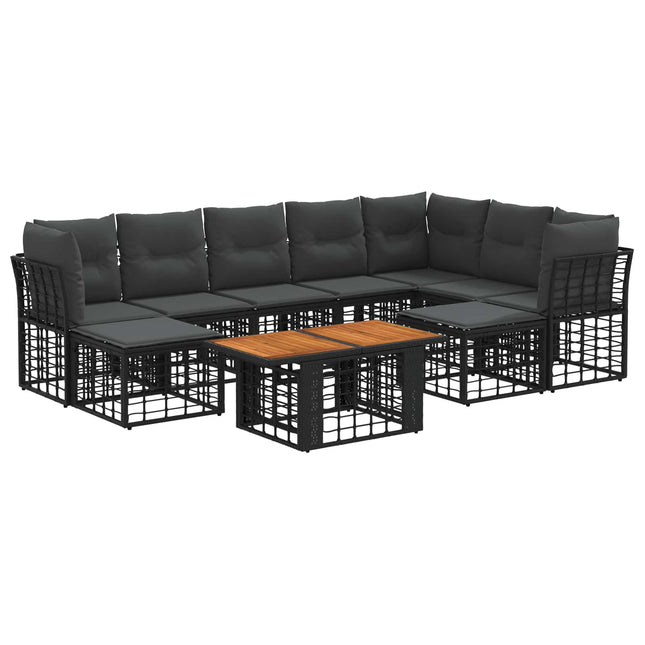 Havesofa Sæt 10 stk. Sort og Mørkegrå polyrattan