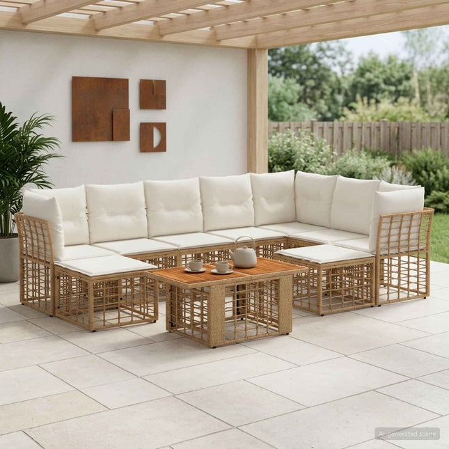 Havesofa Sæt 10 stk. Naturlig og Creme Hvid polyrattan