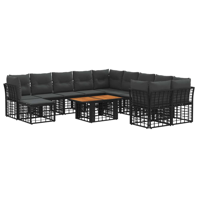 Havesofa Sæt 12 stk. Sort og Mørkegrå polyrattan