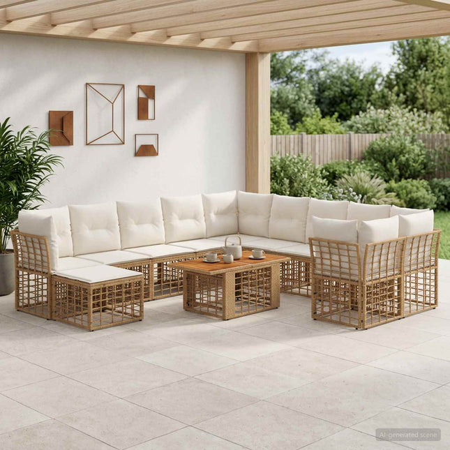 Havesofa Sæt 12 stk. Naturlig og Creme Hvid polyrattan