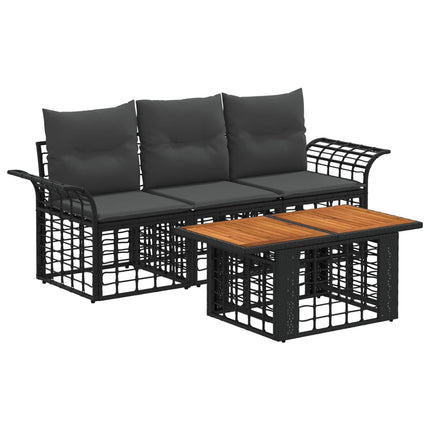 Havesofa Sæt 4 stk. Sort og Mørkegrå polyrattan