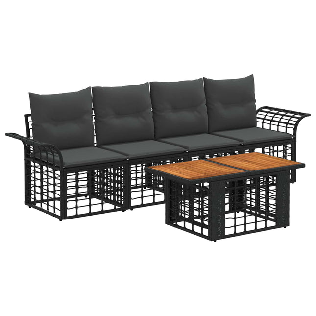 Havesofa Sæt 5 stk. Sort og Mørkegrå polyrattan
