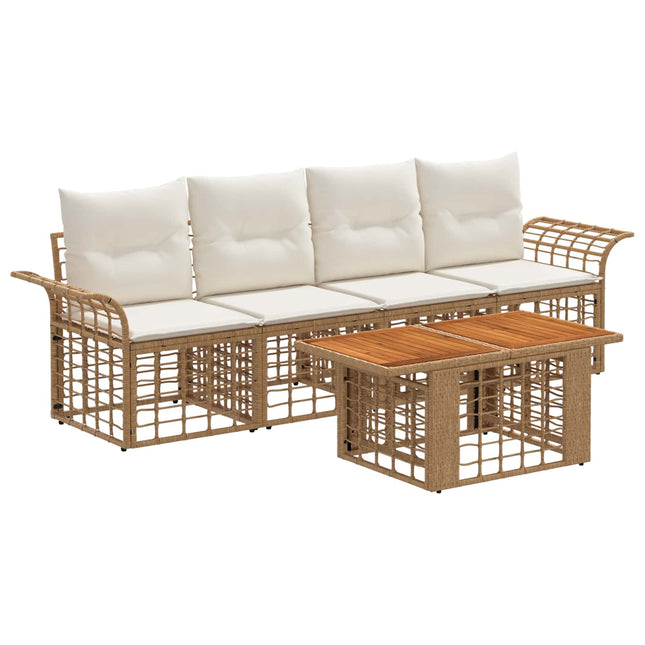 Havesofa Sæt 5 stk. Naturlig og Creme Hvid polyrattan