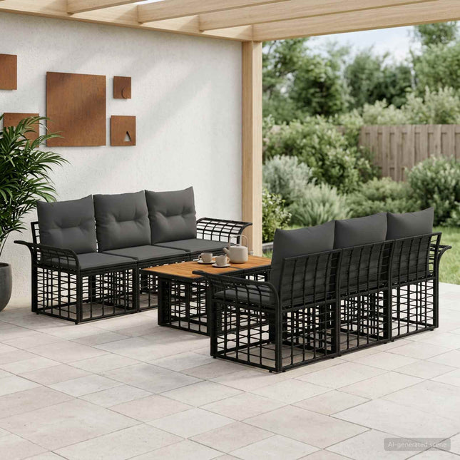 Havesofa Sæt 7 stk. Sort og Mørkegrå polyrattan
