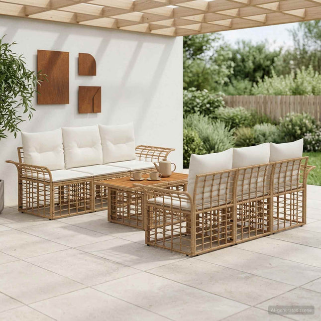 Havesofa Sæt 7 stk. Naturlig og Creme Hvid polyrattan