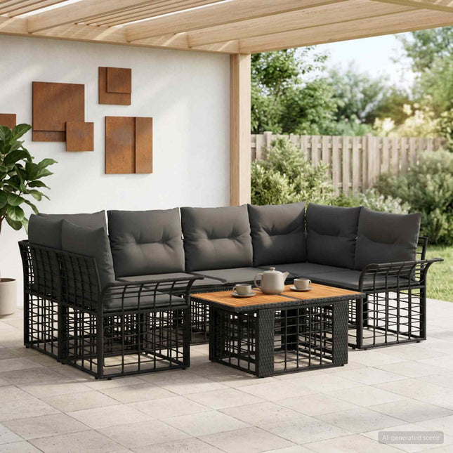 Havesofa Sæt 7 stk. Sort og Mørkegrå polyrattan