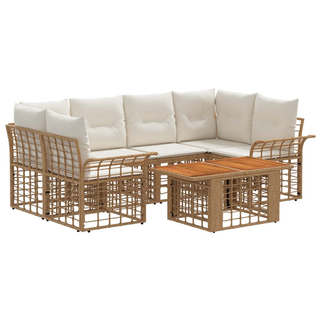 Havesofa Sæt 7 stk. Naturlig og Creme Hvid polyrattan