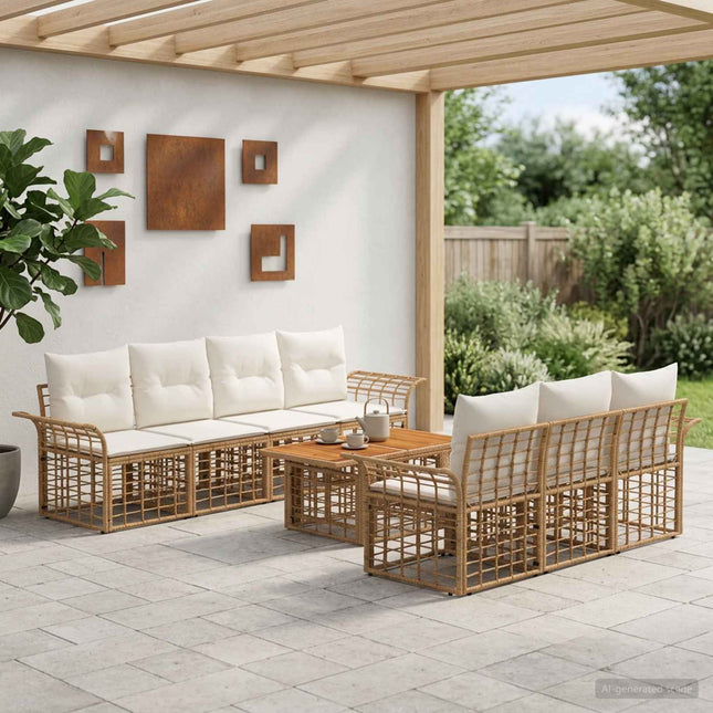 Havesofa Sæt 8 stk. Naturlig og Creme Hvid polyrattan
