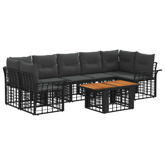 Havesofa Sæt 8 stk. Sort og Mørkegrå polyrattan