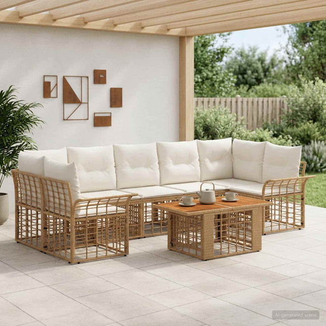 Havesofa Sæt 8 stk. Naturlig og Creme Hvid polyrattan