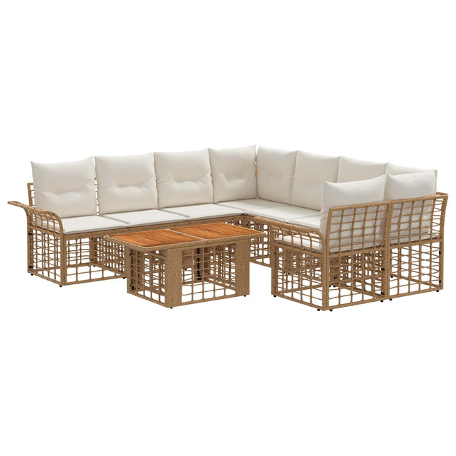 Havesofa Sæt 9 stk. Naturlig og Creme Hvid polyrattan