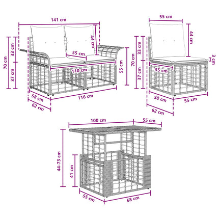 Havesofa Sæt 13 stk. Naturlig og Creme Hvid polyrattan