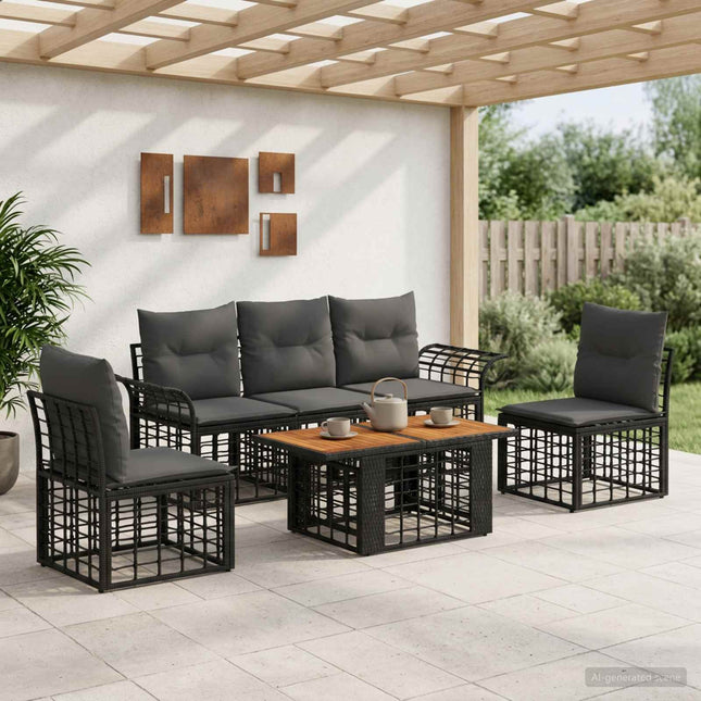 Havesofa Sæt 6 stk. Sort og Mørkegrå polyrattan