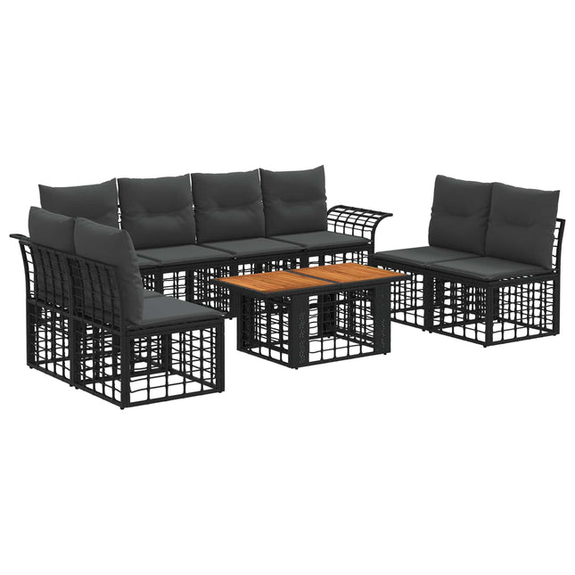 Havesofa Sæt 9 stk. Sort og Mørkegrå polyrattan
